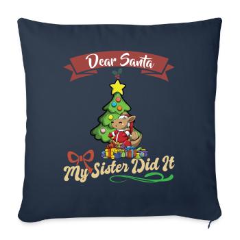 Cher Père Noël Ma sœur l’a fait frères et sœurs Noël - Housse de coussin décorative 45 x 45 cm - bleu marine - Devant