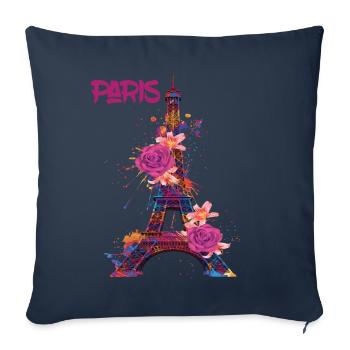 Paris-Roses-Eiffel Tower-Souvenir-France-French - Sofa pillowcase 17,3'' x 17,3'' (45 x 45 cm) - navy - Front