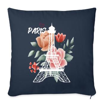 Eiffel Tower with rose-love-souvenir-French par - Sofa pillowcase 17,3'' x 17,3'' (45 x 45 cm) - navy - Front