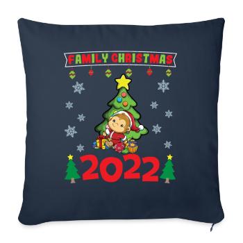 Noël en famille 2022 Drôle d’amoureux de Noël assorti - Housse de coussin décorative 45 x 45 cm - bleu marine - Devant