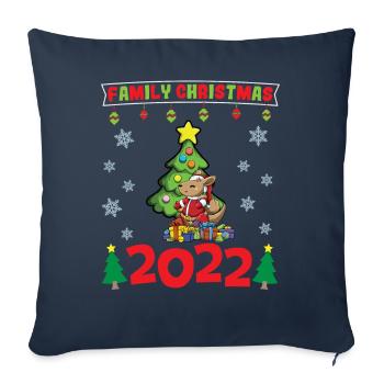 Noël en famille 2022 Drôle d’amoureux de Noël assorti - Housse de coussin décorative 45 x 45 cm - bleu marine - Devant