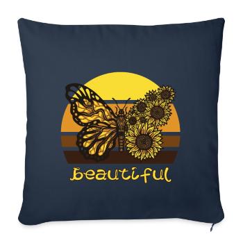 Beau papillon tournesol papillons L - Housse de coussin décorative 45 x 45 cm - bleu marine - Devant