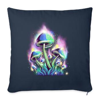 Cottagecore Esthétique Rétro Champignons et Mycologie - Housse de coussin décorative 45 x 45 cm - bleu marine - Devant