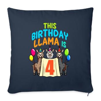 Llama Girl 4ème anniversaire Fête Alpaga - Housse de coussin décorative 45 x 45 cm - bleu marine - Devant