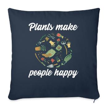Les plantes rendent les gens heureux - Plats Botany - Housse de coussin décorative 45 x 45 cm - bleu marine - Devant