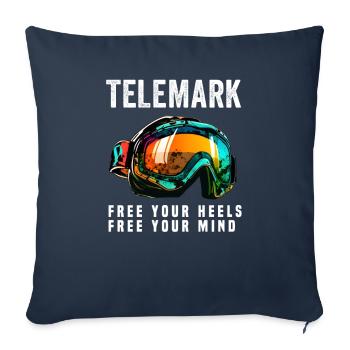 Télémark Ski Free Heel et Mind Goggles - Housse de coussin décorative 45 x 45 cm - bleu marine - Devant