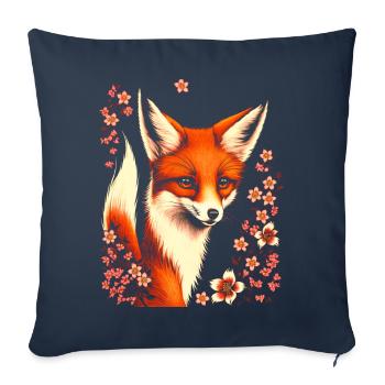 Foxes Japanese Cherry Blossom Flower Kitsune Fox - Sofa pillowcase 17,3'' x 17,3'' (45 x 45 cm) - navy - Front