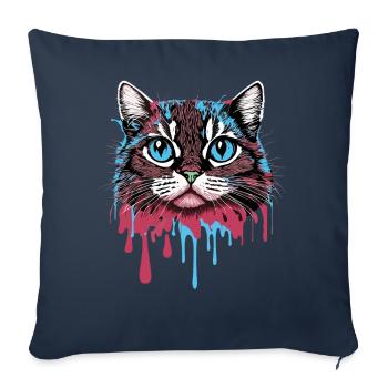 Verrücktes buntes Splash Art Katzendesign - Sofakissenbezug 45 x 45 cm - Navy - Vorne
