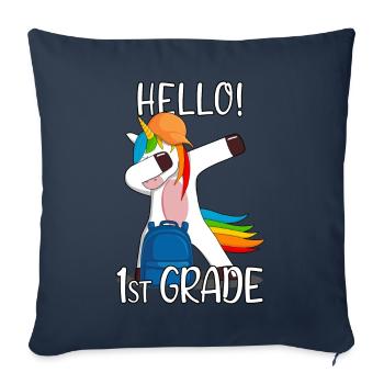 Licorne de l’école élémentaire de première année de 1ère année - Housse de coussin décorative 45 x 45 cm - bleu marine - Devant