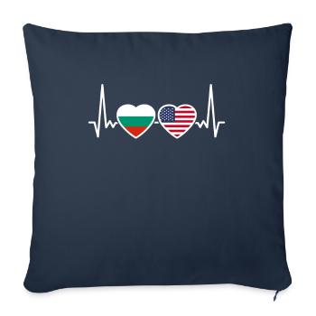 Bulgarie États-Unis Battement de cœur Drapeau Américain Bulgare - Housse de coussin décorative 45 x 45 cm - bleu marine - Devant