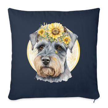 Mignon Miniature Schnauzer Tournesol Chien Race Pet P - Housse de coussin décorative 45 x 45 cm - bleu marine - Devant