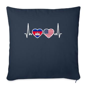 Cambodge USA heartbeat flag cambodgien - Housse de coussin décorative 45 x 45 cm - bleu marine - Devant