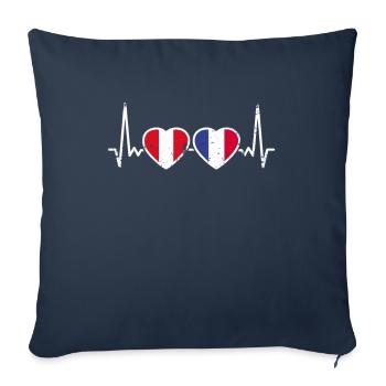 Pérou France Vintage Heartbeat drapeau péruvien - Housse de coussin décorative 45 x 45 cm - bleu marine - Devant