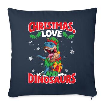 Dino Boy Enfants Noël Amour Dinosaure - Housse de coussin décorative 45 x 45 cm - bleu marine - Devant