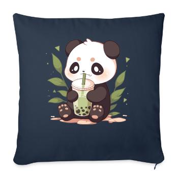 Kawaii Panda boit Boba Bubble Tea Chibi - Housse de coussin décorative 45 x 45 cm - bleu marine - Devant