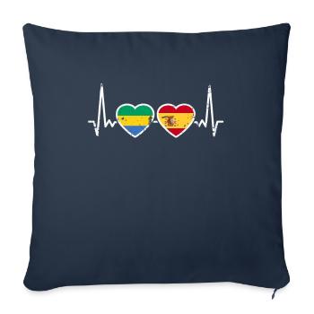 Gabon Espagne Vintage Heartbeat drapeau gabonais - Housse de coussin décorative 45 x 45 cm - bleu marine - Devant