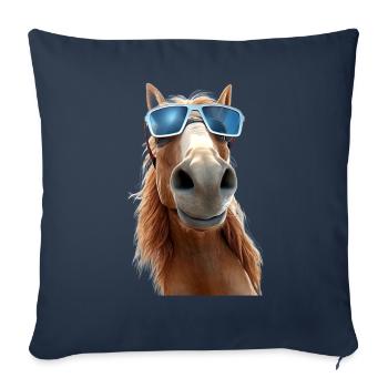 Cheval, Fille De Cheval, Cavalier, Poney, Écurie, Chevaux - Housse de coussin décorative 45 x 45 cm - bleu marine - Devant