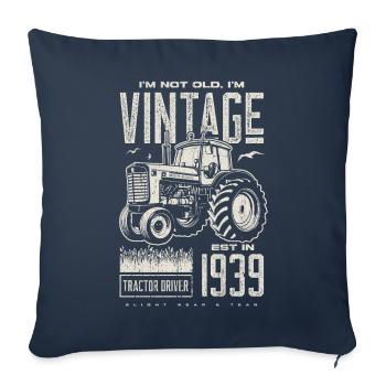 Tracteur Vintage Farmer Anniversaire Né En 1939 - Housse de coussin décorative 45 x 45 cm - bleu marine - Devant