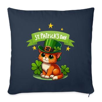 Chat de la Saint-Patrick Shamrock chanceux mignon - Housse de coussin décorative 45 x 45 cm - bleu marine - Devant