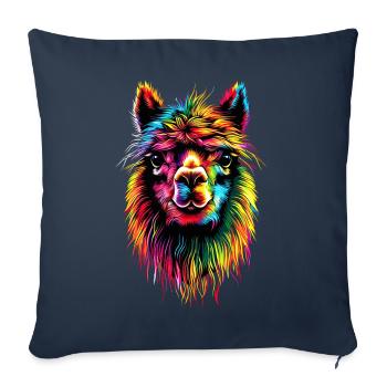 Alpaga Pop Art Couleurs vives Lama Arc-en-ciel Alpaga - Housse de coussin décorative 45 x 45 cm - bleu marine - Devant
