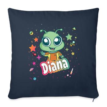 DIANA - Beautiful Girl Name with Cute Alien - Sofa pillowcase 17,3'' x 17,3'' (45 x 45 cm) - navy - Front