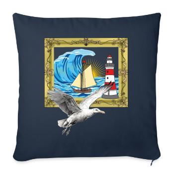 Mouette Mouettes maritimes Phare des oiseaux de mer - Housse de coussin décorative 45 x 45 cm - bleu marine - Devant