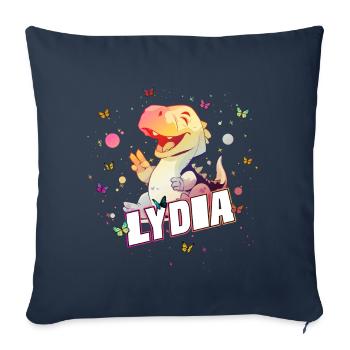 LYDIA - Beau prénom GARÇON avec mignon DINO - Housse de coussin décorative 45 x 45 cm - bleu marine - Devant