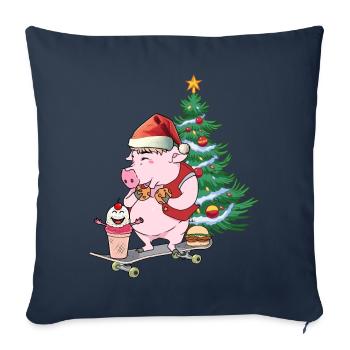 Pig Gifts Santa Claus Christmas Skater - Sofa pillowcase 17,3'' x 17,3'' (45 x 45 cm) - navy - Front