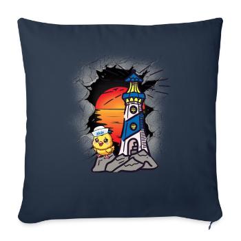 marin nautique poussin phare maritime - Housse de coussin décorative 45 x 45 cm - bleu marine - Devant