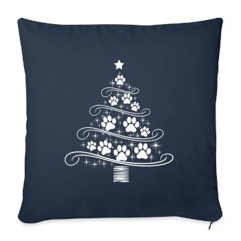arbre de Noël patte patte impression chien chat wau - Housse de coussin décorative 45 x 45 cm - bleu marine - Devant