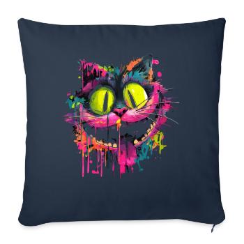 Bunte Psychedelische Grinsekatze Street Art Style - Sofakissenbezug 45 x 45 cm - Navy - Vorne