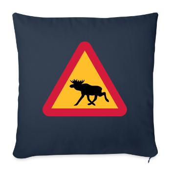 Panneau d'avertissement de l'orignal - Housse de coussin décorative 45 x 45 cm - bleu marine - Devant