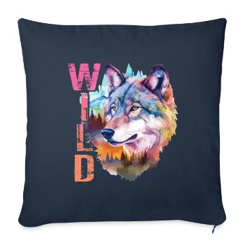 Loup Sauvage Wolf Head Nature Wilderness Forest Trees Art - Housse de coussin décorative 45 x 45 cm - bleu marine - Devant