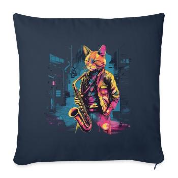 Cat Saxophone Jazz Musician Saxophonist Swing Meow - Sofa pillowcase 17,3'' x 17,3'' (45 x 45 cm) - navy - Front