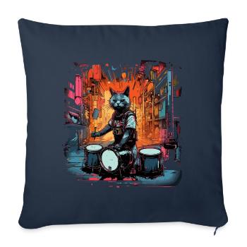 Cat Drummer Music Animal Drums Wild Cat - Sofa pillowcase 17,3'' x 17,3'' (45 x 45 cm) - navy - Front