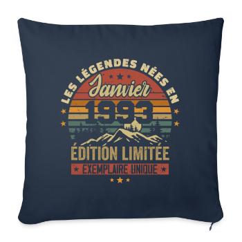 Légendaire depuis Janvier 1993 Vintage Cadeau 1993 - Housse de coussin décorative 45 x 45 cm - bleu marine - Devant
