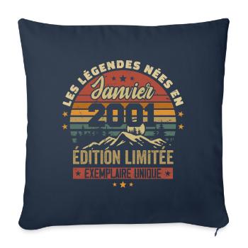 Légendaire depuis Janvier 2001 Vintage Cadeau 2001 - Housse de coussin décorative 45 x 45 cm - bleu marine - Devant