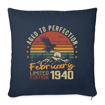 Né en Fevrier 1940 Anniversaire 1940 Février - Housse de coussin décorative 45 x 45 cm - bleu marine - Devant