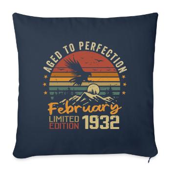 Né en Fevrier 1932 Anniversaire 1932 Février - Housse de coussin décorative 45 x 45 cm - bleu marine - Devant
