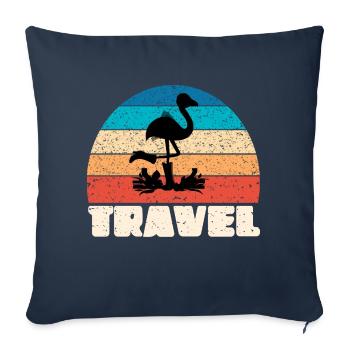 Coucher de soleil vintage de voyage à l’ombre d’un flamant rose - Housse de coussin décorative 45 x 45 cm - bleu marine - Devant