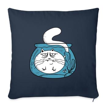 Chat en verre de poisson rouge - Housse de coussin décorative 45 x 45 cm - bleu marine - Devant