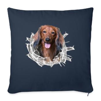 Dackel Langhaar im *Glas-Loch* - Sofakissenbezug 45 x 45 cm - Navy - Vorne