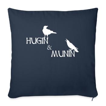 Hugin et Munin mythologie nordique Corbeaux d'Odin - Housse de coussin décorative 45 x 45 cm - bleu marine - Devant