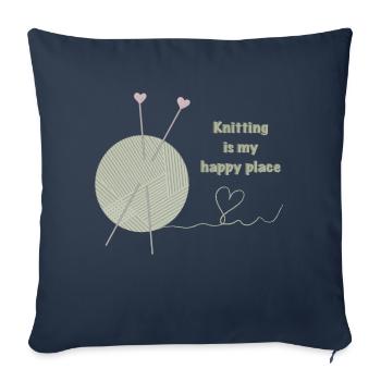 Tricoter est mon endroit heureux - Housse de coussin décorative 45 x 45 cm - bleu marine - Devant