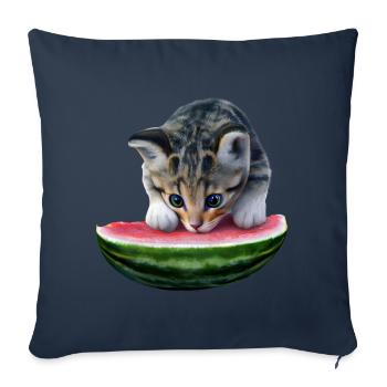 Chat et pastèque - Housse de coussin décorative 45 x 45 cm - bleu marine - Devant