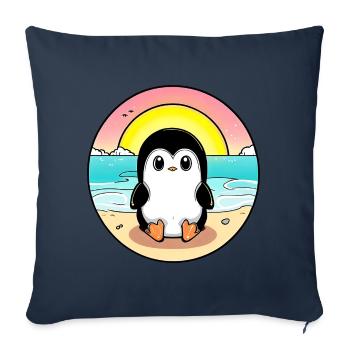 Pingouin de plage au coucher du soleil - Housse de coussin décorative 45 x 45 cm - bleu marine - Devant