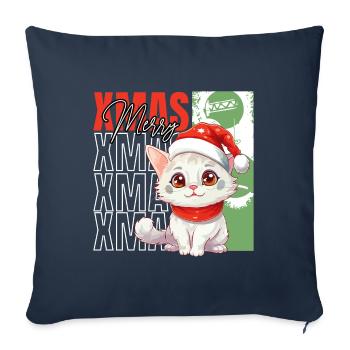 Chat Noël Joyeux Miaou Catmas Laide Mignon - Housse de coussin décorative 45 x 45 cm - bleu marine - Devant