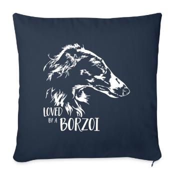 BARSOI aimé par un chien BORZOI disant Wilsigns - Housse de coussin décorative 45 x 45 cm - bleu marine - Devant