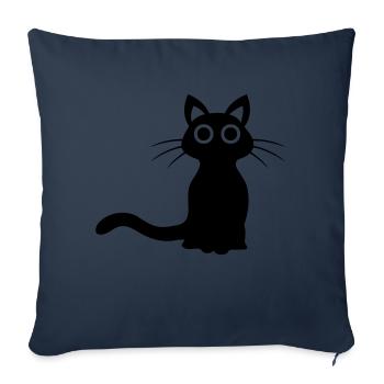 Mignon chat noir - Housse de coussin décorative 45 x 45 cm - bleu marine - Devant