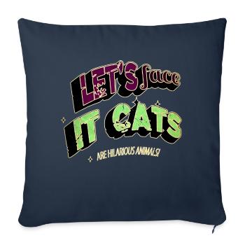 Chat Face Tshirts Anniversaire Cadeau Amoureux des animaux Heureux - Housse de coussin décorative 45 x 45 cm - bleu marine - Devant